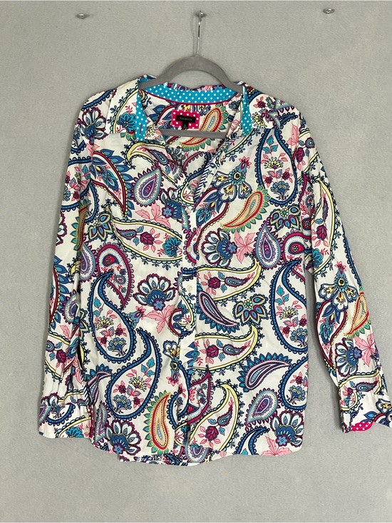 Talbots Tops - Talbots Bright Floral-Paisley Button Front Top in Turquoise, Hot Pink & Yellow